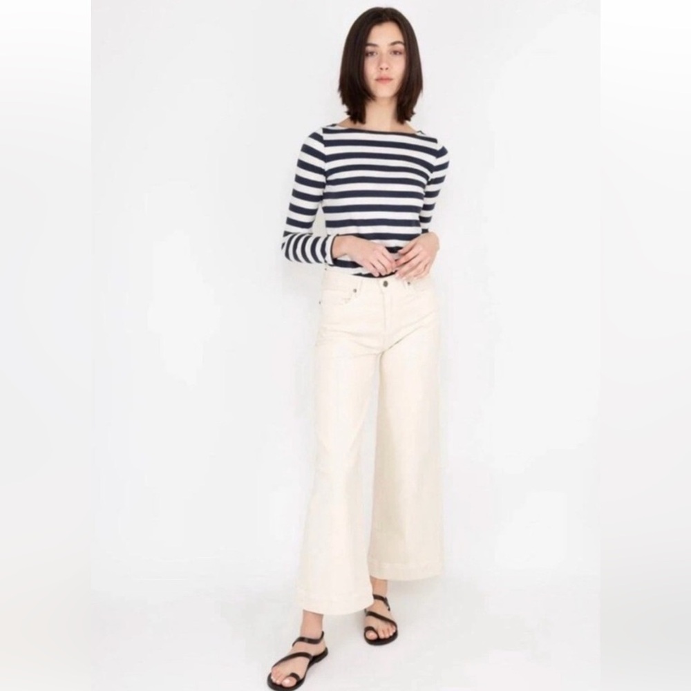 Ann Mashburn cream wide leg cropped jeans